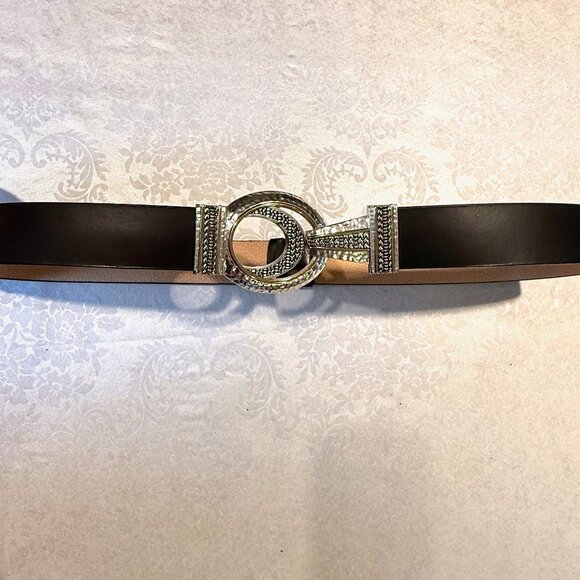 Chico’s Double Circle Interlock Belt – Black w/ Silver & Gold Metal Clasp – Size - Picture 2 of 13
